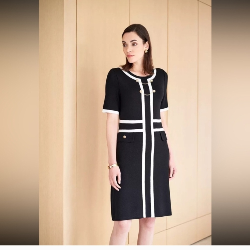 Ming Wang Knit Black and Ivory Dress